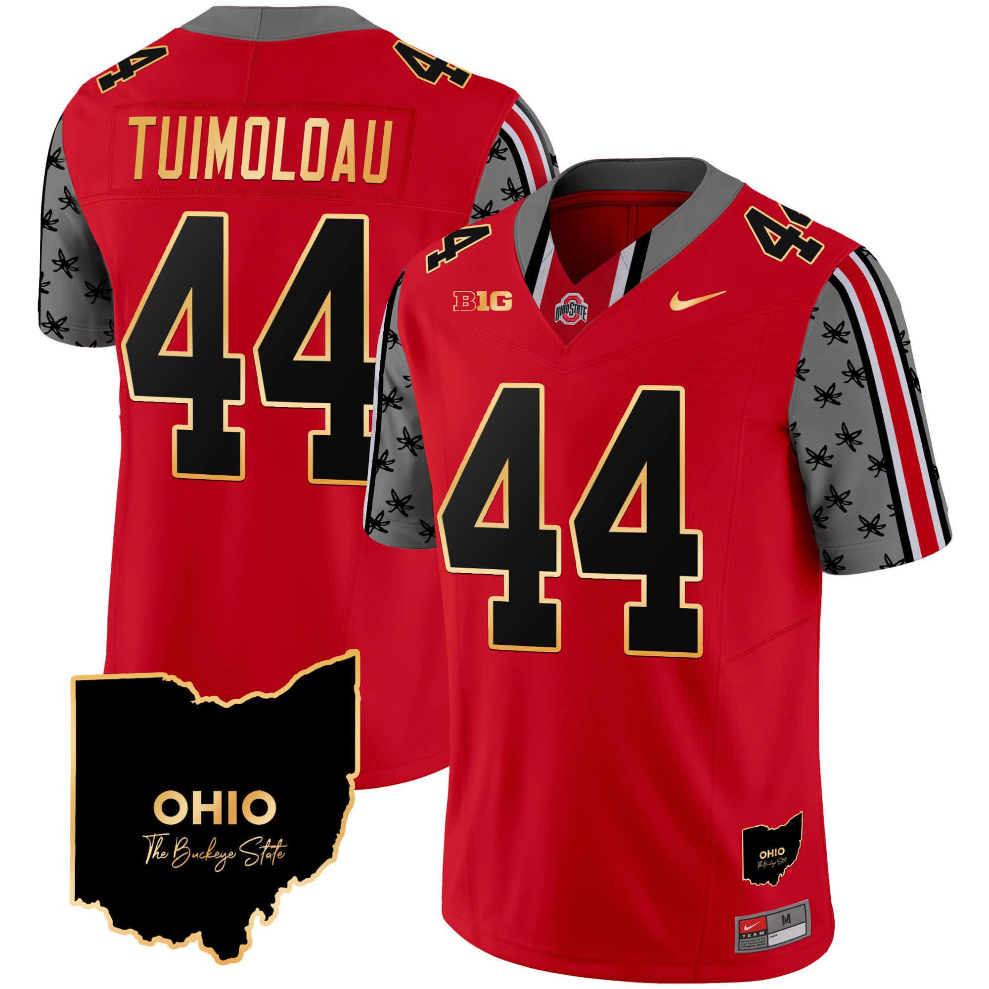 Men Ohio State Buckeyes #44 Tuimoloau Red 2024 Nike Home Patch Gold Trim Vapor Limited NCAA Jersey